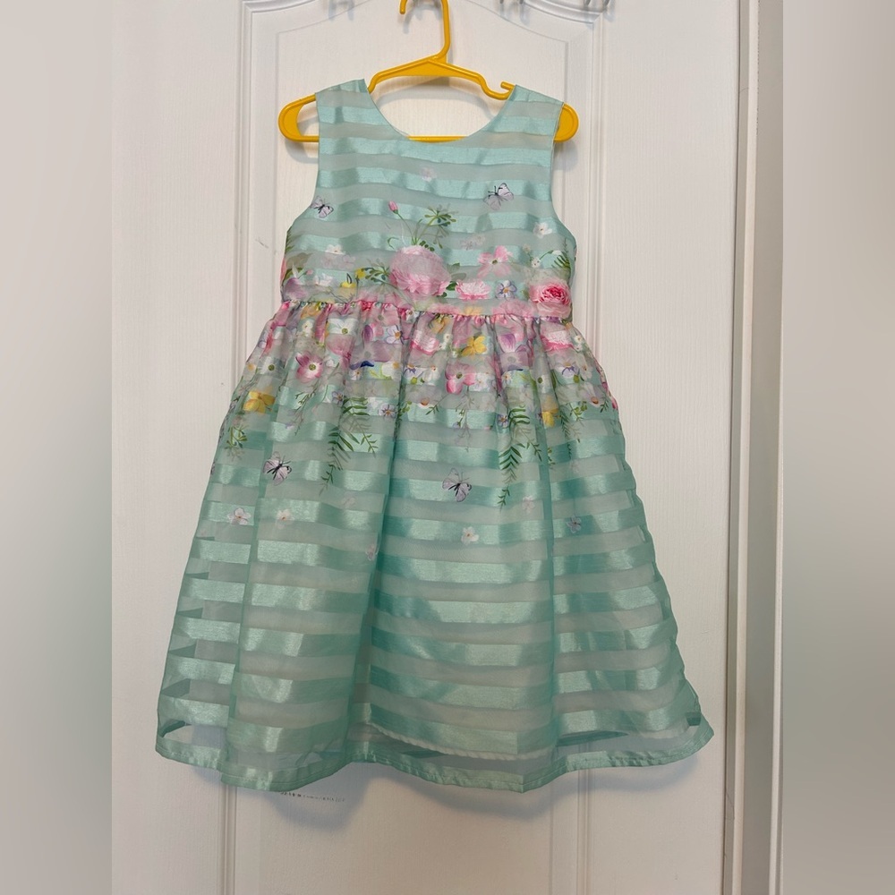 Girls Floral Organza Party Dress 5T Mint Green NWOT